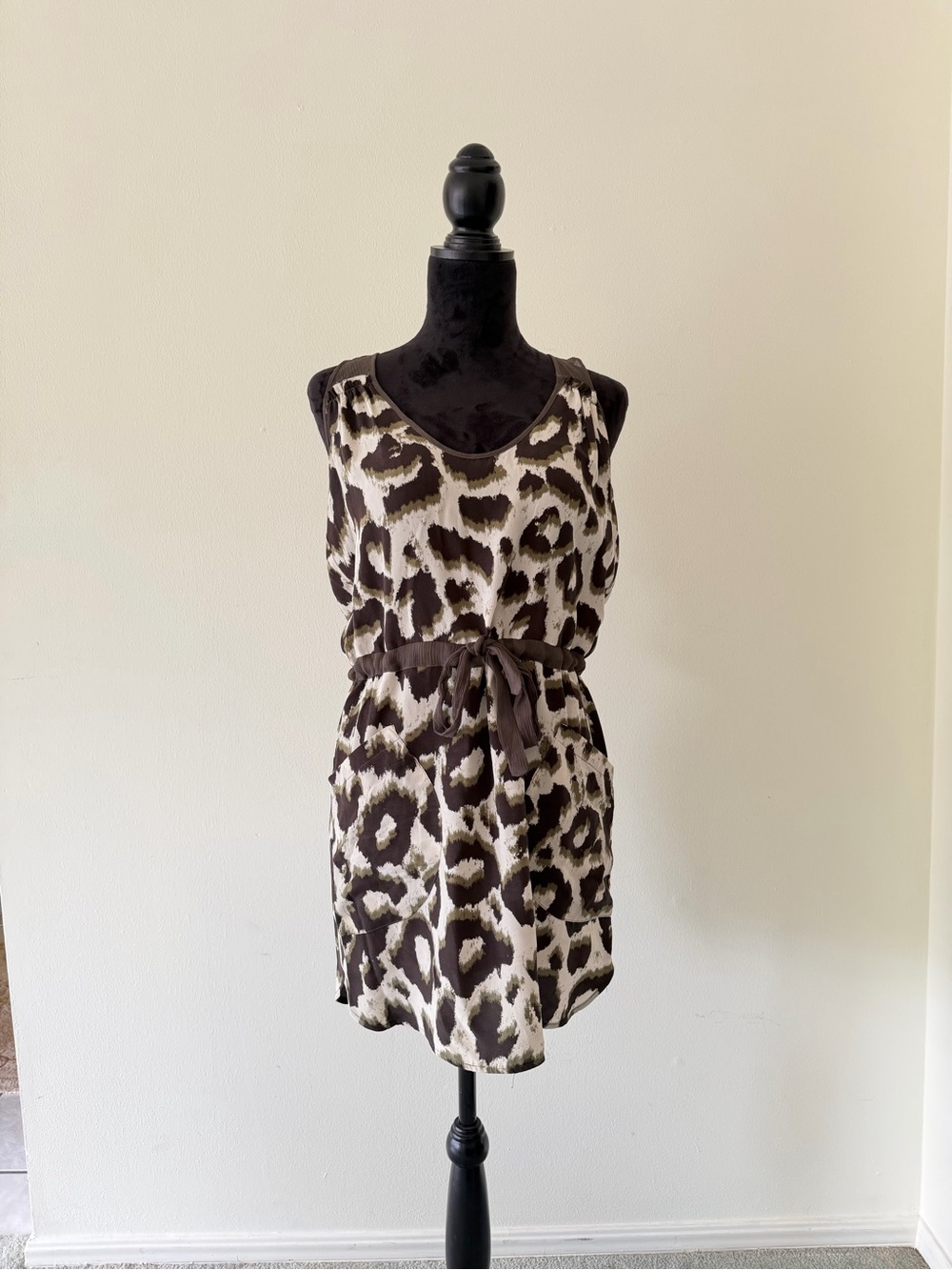 charlie jade Brown, Cream & Green Leopard-Print Tie-Waist Mini Dress